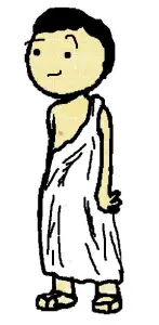 Young man in homemade toga