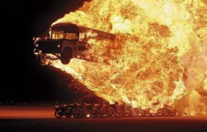A flaming school bus.